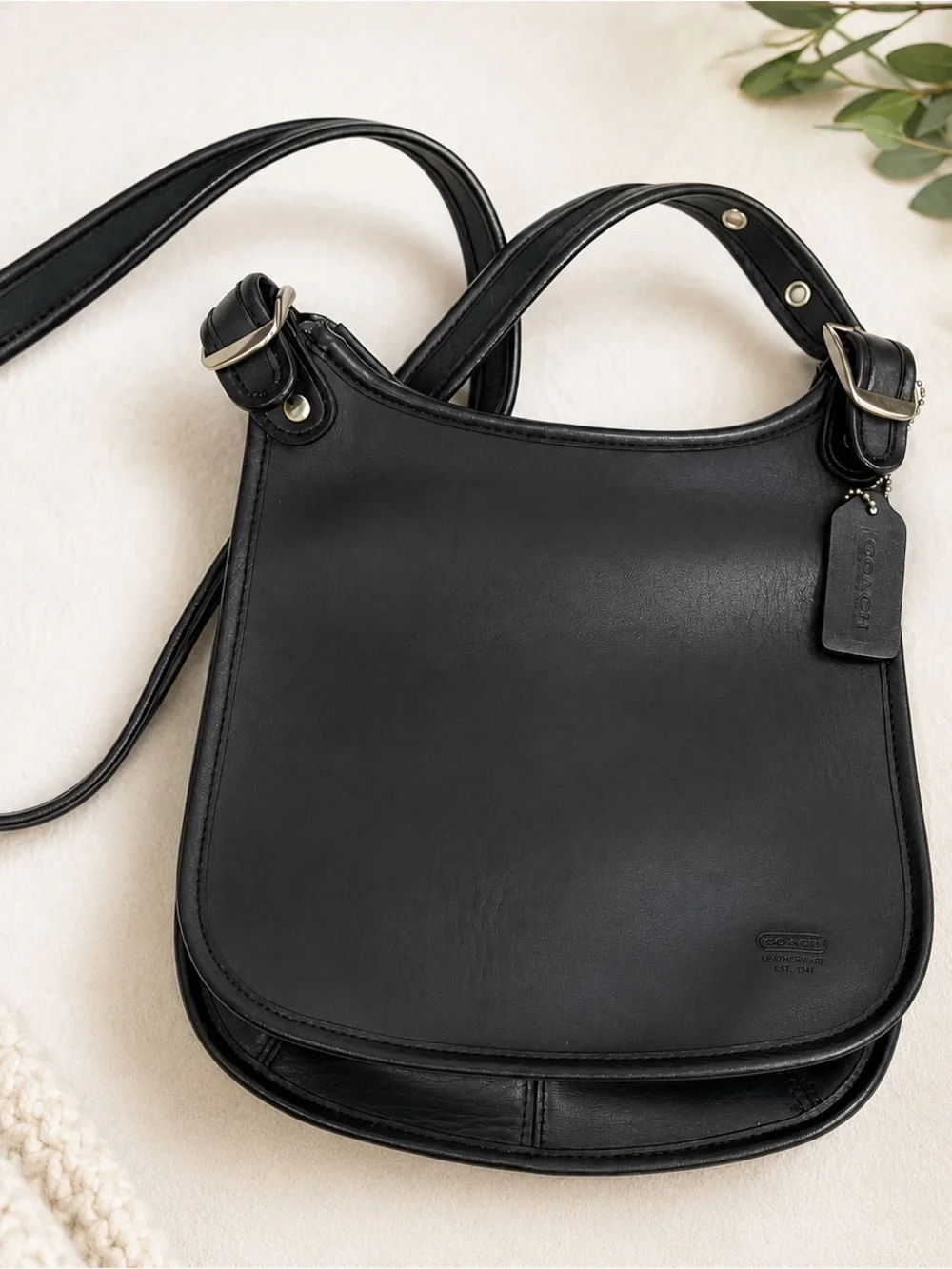 Coach Vintage Black Leather Flap Crossbody Shoulder Bag Purse USA  Adjustable